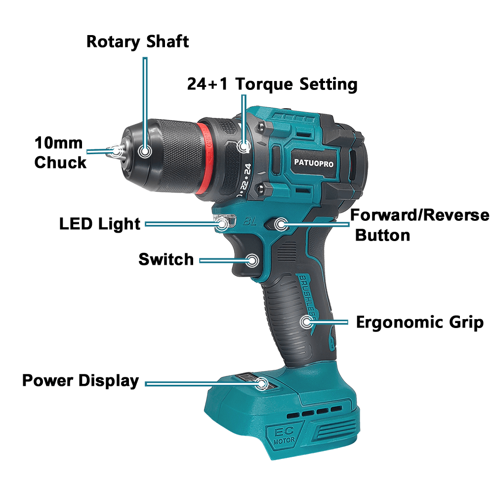Brushless 10mm Electric Drill  - đánh giá và giá Brushless Cordless Electric Drill 18V