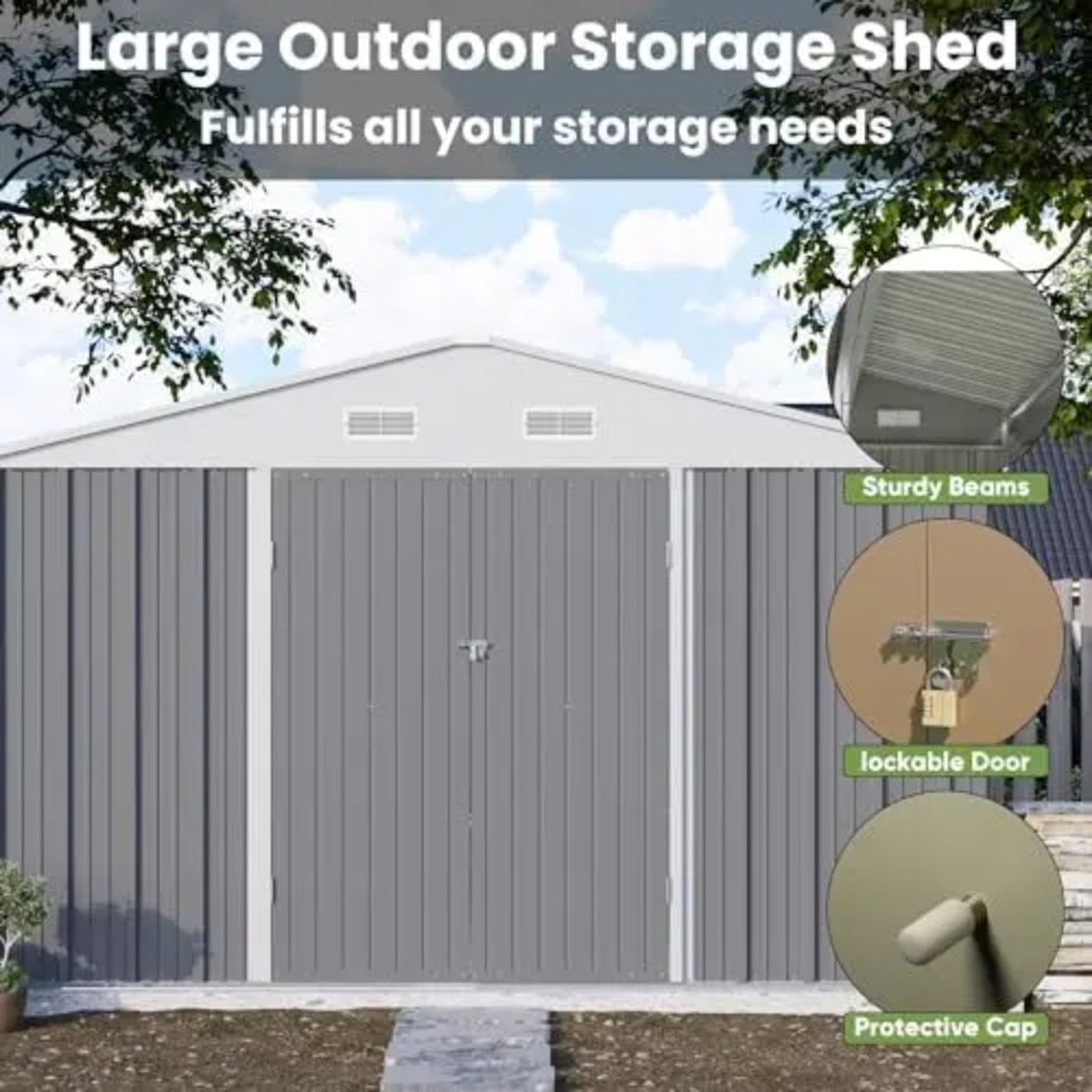 10x10 FT Metal Storage Shed, B - đánh giá và giá Garden Tools