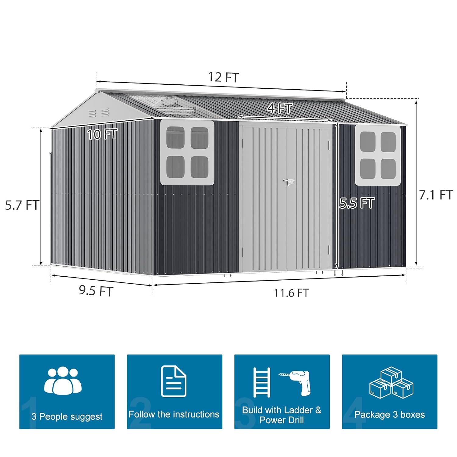 12x10 FT Metal Storage Shed wi - đánh giá và giá Garden Tools